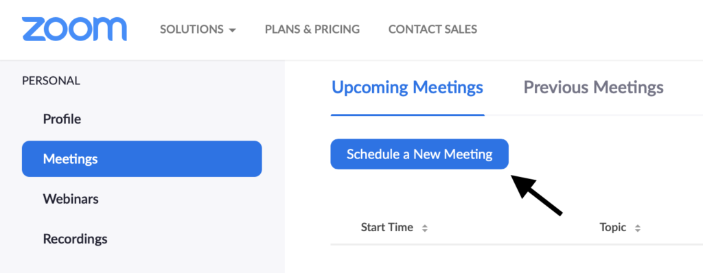 Schedule a new meeting on Zoom